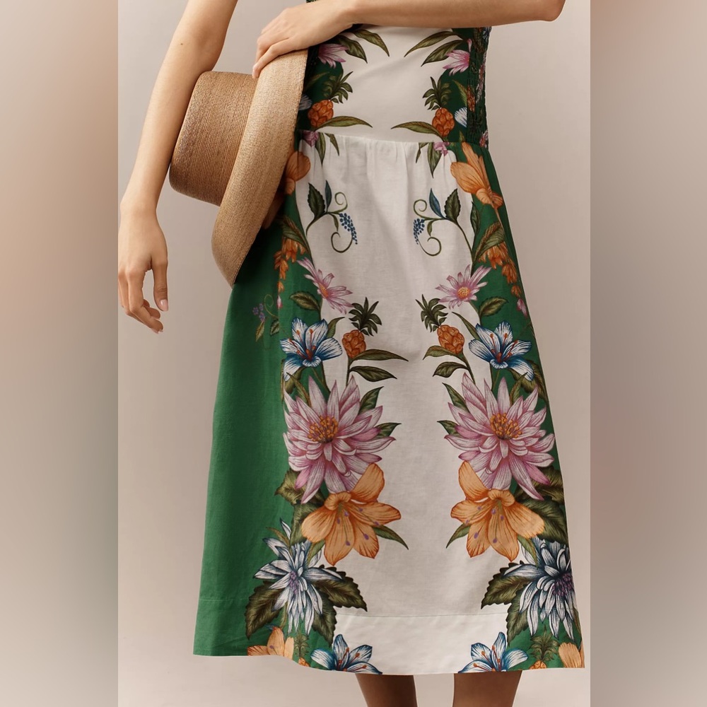 Farm Rio Women's Sweet Bloom Dreamscape Linen-Blend Midi-Dress - Picture 5 of 6